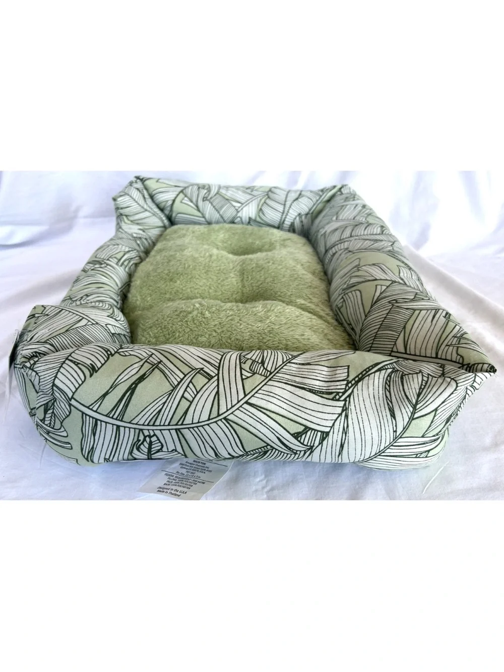 Green Leaf Small Pet Bed with Plush Cushion cat dog